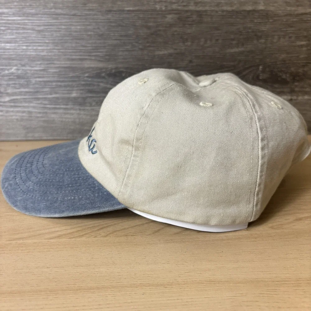 Vintage Alaska Hat Cap Strap Back Beige Blue Embroidered Souvenir Mens Outdoors